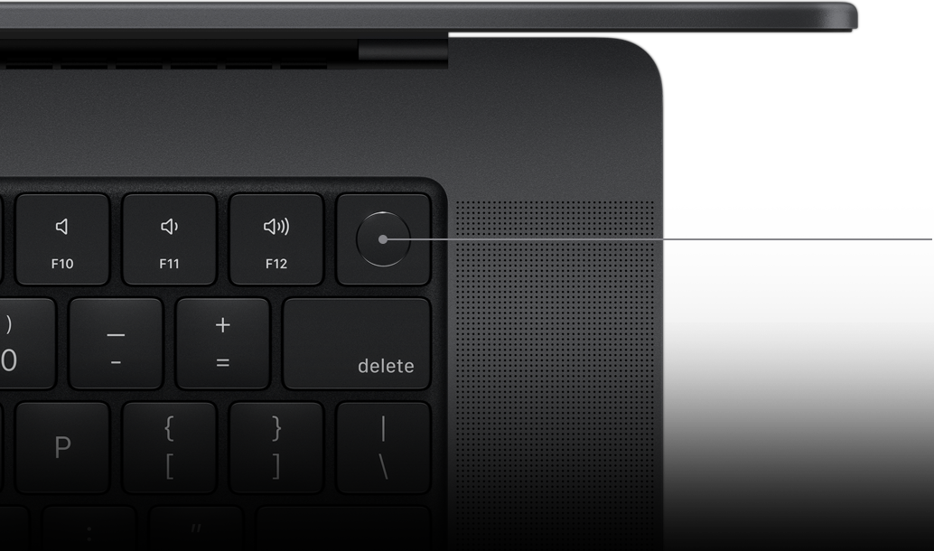Pointer, der auf die Touch ID Taste auf dem Magic Keyboard zeigt.